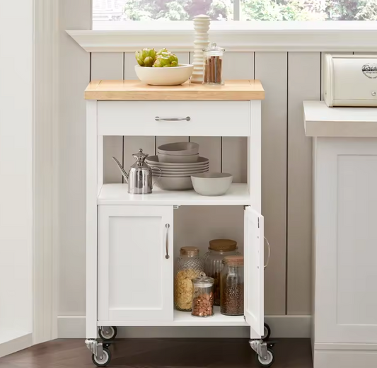 Keukentrolley met lade, kast en rvs werkblad zwart