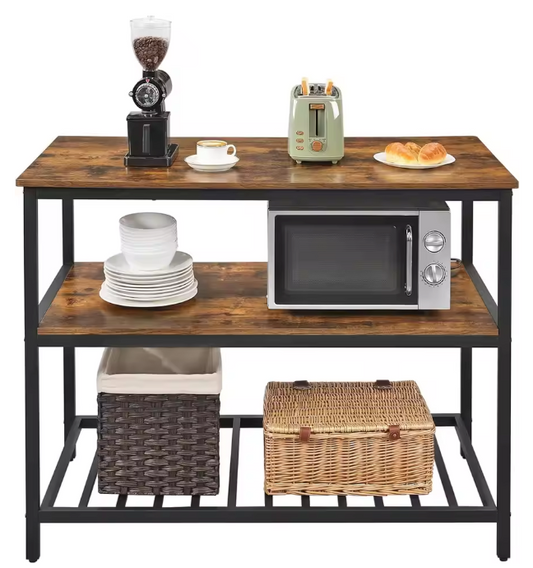 Keukenplank met Werkblad – 3 Niveaus & Stalen Frame, 120×60×90 cm