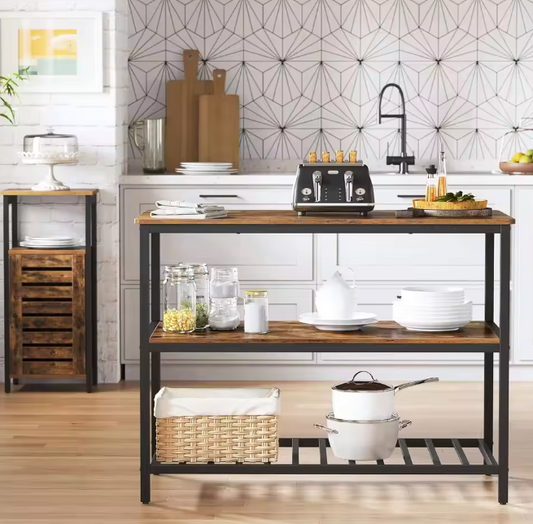 Keukenplank met Werkblad – 3 Niveaus & Stalen Frame, 120×60×90 cm