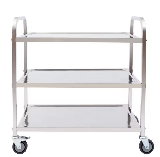 Roestvrijstalen Serveerwagen – 3 Lagen & Wielen, Rechthoekig