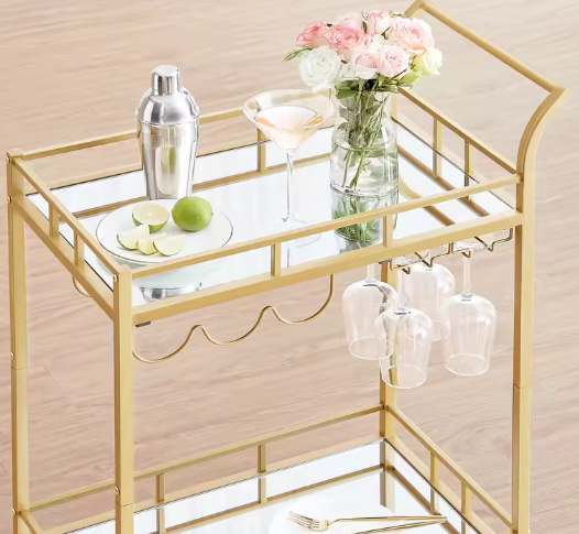 Luxe Serveerwagen met Glashouders – Goudkleurig, 90 cm Hoog