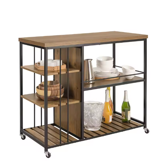 Industriële Serveerwagen met 5 Planken – Metaal & MDF, 110×92×45 cm