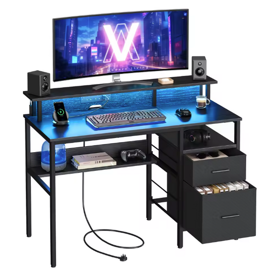 Computertafel met LED, Lades & Stopcontacten – 120 cm Breed