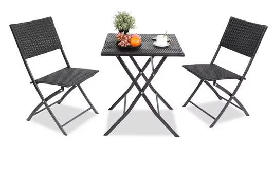 3-delige Opvouwbare Bistroset – Rotan Tafel & 2 Stoelen, Weerbestendig