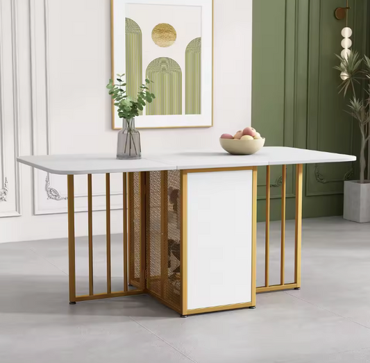 Uitschuifbare Opvouwbare Eettafel – Met Lade & Opbergruimte, Wit en Ruimtebesparend