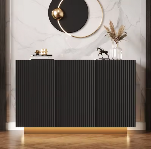 Dressoir met LED-Verlichting – Zwart Marmerlook & Push-to-Open