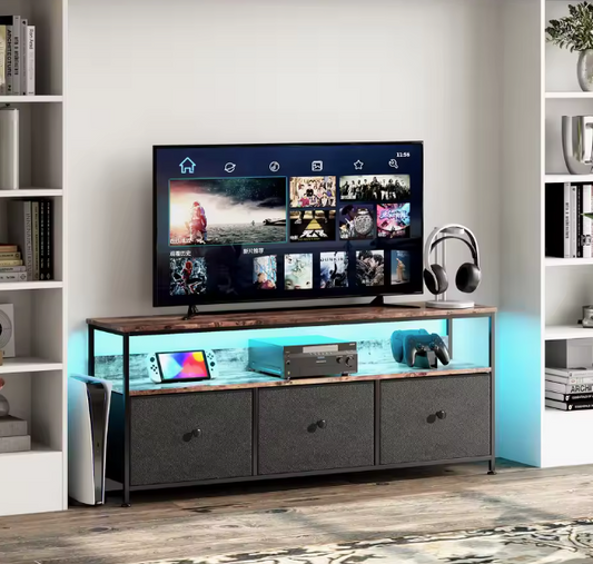 TV-Meubel met Stoffen Lades – LED-Verlichting & Verstelbare Poten, 108 cm