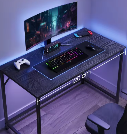 Industriële Computertafel 120 cm – Compact Bureau met Stalen Frame, Zwart