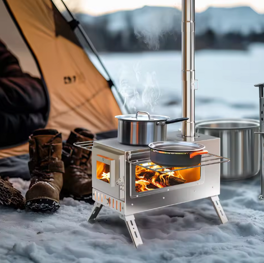 Draagbare houtkachel met pijpen voor tent en buitengebruik