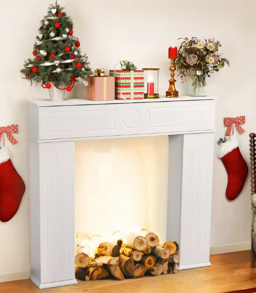 Decoratieve witte kerst open haard met opbergruimte – 107 cm