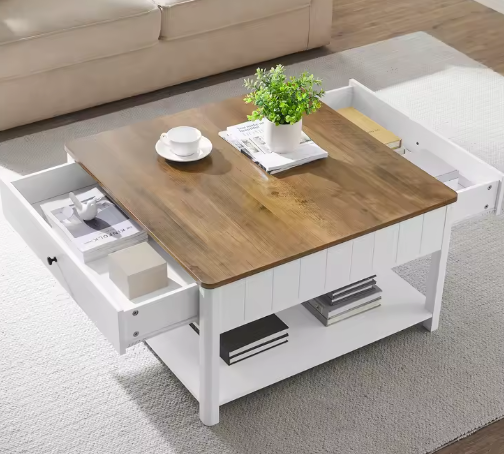 Salontafel met 2 lades en plank – 80x80 cm maritiem design