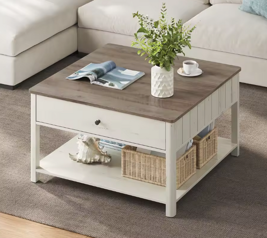 Salontafel met 2 lades en plank – 80x80 cm maritiem design