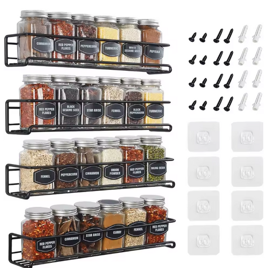 4-Delige Wandkruidenrekken – RVS Keuken Organizer Zwart