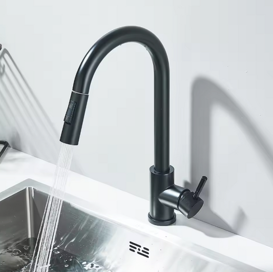 Zwarte Uittrekbare Keukenkraan – 360° Flexibel met 2 Modi