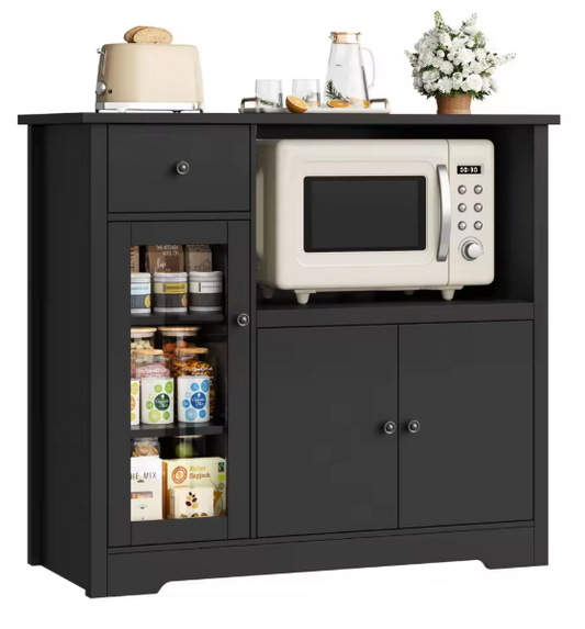 Keukenkast met Werkblad – Dressoir met Lade, 3 Deuren & Magnetronplank