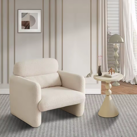 Lamswollen Beige Loungestoel – Zachte Fauteuil met Kussen & Armleuningen