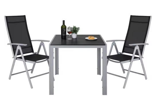 3-delige Outdoor Loungeset – Opvouwbare Aluminium Stoelen & Vierkante Tuintafel