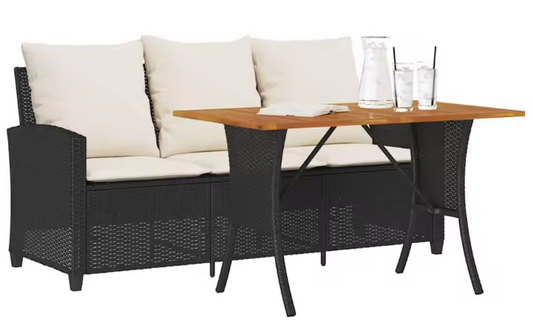3-zits Tuinbankset met Tafel – Geweven Hars & Acaciahout, Inclusief Kussens