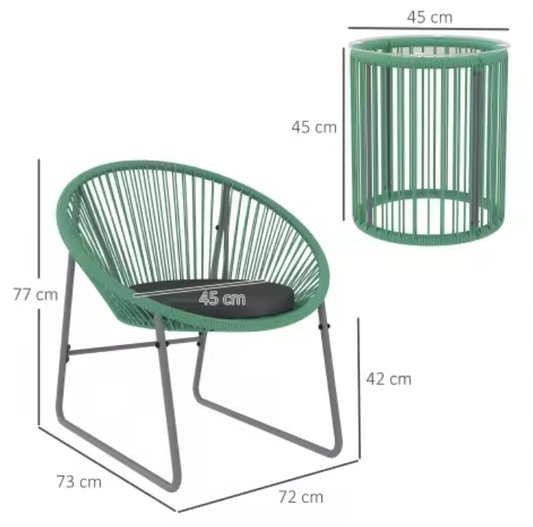3-delige Balkon Loungeset – Groene Acapulco Stoelen & Glazen Tafel