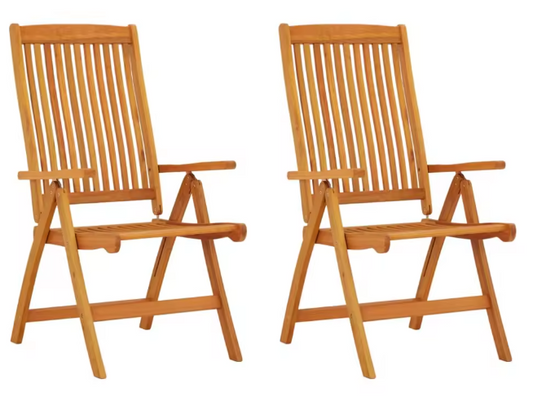 Set van 2 Opvouwbare Teakhouten Loungestoelen – Verstelbare Rugleuning & Massief Hout voor Buiten