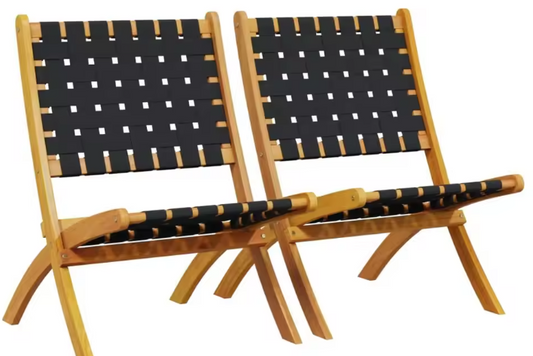Set van 2 Opvouwbare Tuinstoelen – Acaciahout & Olefin Bandstof