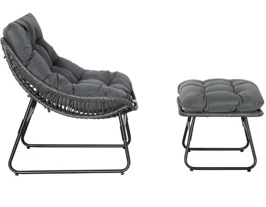 Rotan Tuinfauteuil met Kruk – Metalen Frame & Kussen