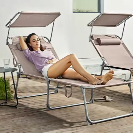 Opvouwbare Ligstoel met Zonnescherm – Verstelbaar & Ademend