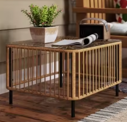 Rotan Terrastafel met Glazen Blad – Vierkant, Weerbestendig & Elegant voor Buiten