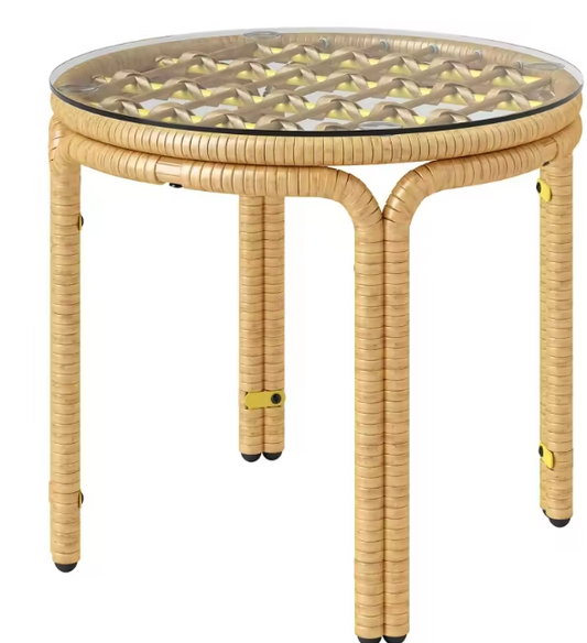 Ronde Rotan Bijzettafel Ø50 cm – Gehard Glas & Weerbestendig Frame