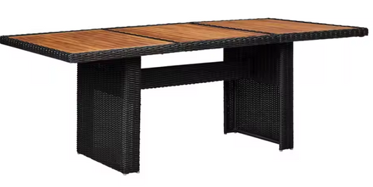 Zwarte Tuintafel 200x100 cm – Harsvlechtwerk & Acaciahout, Weerbestendig en Stabiel