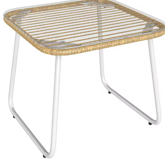 Rotan Bijzettafel met Glazen Blad – 50x50x44 cm, Weerbestendig & Stabiel