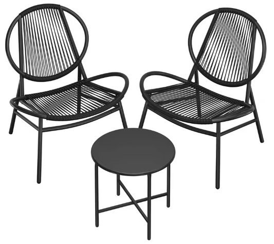 3-delige Balkonset van Polyrattan – 2 Stoelen & Tafel, Modern en Comfortabel