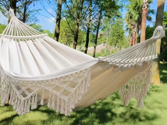 Canvas Hangstoel met Kwastjes – 200×150 cm, Opvouwbaar & Ophangbaar voor Binnen en Buiten