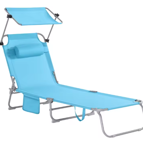 Opvouwbare Tuinligstoel met Zonneklep – Verstelbare Relaxstoel met Zijtas, Zwart