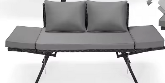 3-Zits Polyrattan Tuinbank met Verstelbare Armleuningen – Inclusief Weerbestendig Kussen, Omvormbaar tot Ligstoel, 176 cm Breed