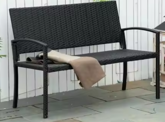 2-Zits Tuinbank van Polyrattan – Weerbestendig & UV-Bestendig, Met Stalen Frame en Rugleuning, 122 cm Breed