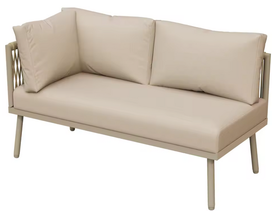 2-Zits Loungeset van Touw & Gehard Glas – Inclusief Tafel en Kussens, Met Armleuningen en Gevlochten Rugleuning, Verstelbare Pootjes