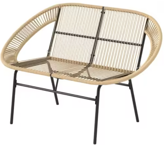 2-zits Polyrotan Tuinbank – Zwart, Stalen Frame & Handgeweven Vlechtwerk, Tot 260 kg Draagvermogen