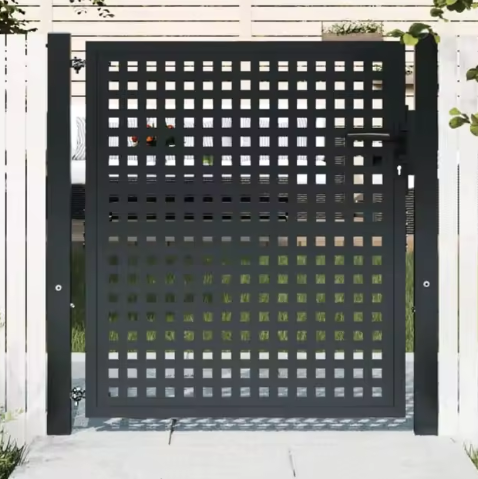 Stalen Tuinpoort met Dicht Gaas – Vergrendelbare Binnenplaatsdeur, Rooksteenkoolkleur, 105 x 125/150 cm