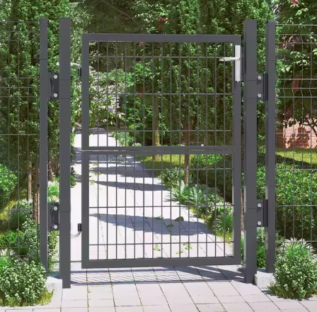 Gegalvaniseerde Stalen Tuinpoort – 106 x 125 cm, Met Slot, Handgrepen en Palen, Roestbestendig en Afsluitbaar