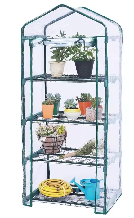 4-Laags Mini Kweekkas – Met PVC-Hoes & Metalen Frame, 69 x 48 x 35 cm, Draagbaar en Ruimtebesparend