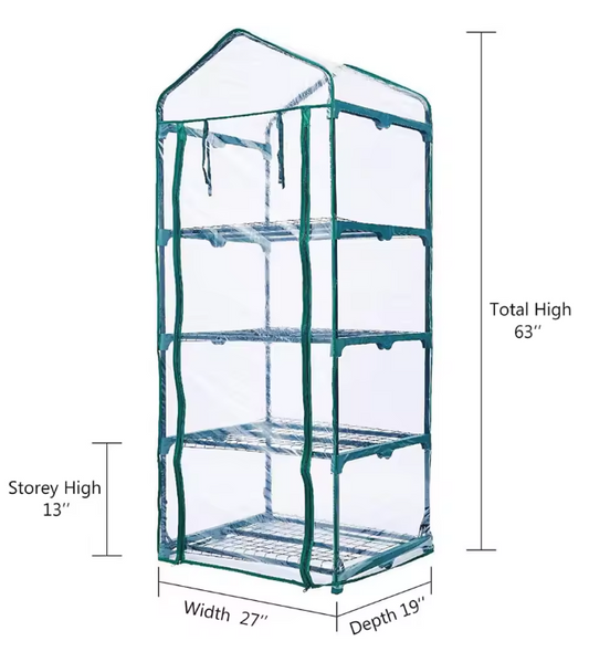 4-Laags Mini Kweekkas – Met PVC-Hoes & Metalen Frame, 69 x 48 x 35 cm, Draagbaar en Ruimtebesparend