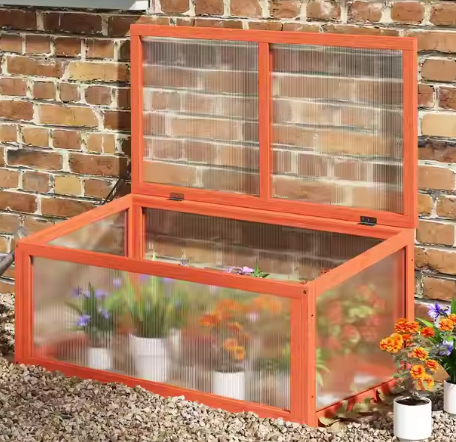 Mini Kweekkas met Opvouwbaar Dak – Houten Frame & Polycarbonaat Panelen, 90 x 46 x 40 cm, Winterbestendig