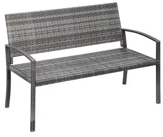 2-Zits Polyrotan Parkbank – Grijze Tuinbank met Stalen Frame, Weerbestendig en UV-bestendig, Draagvermogen 320 kg