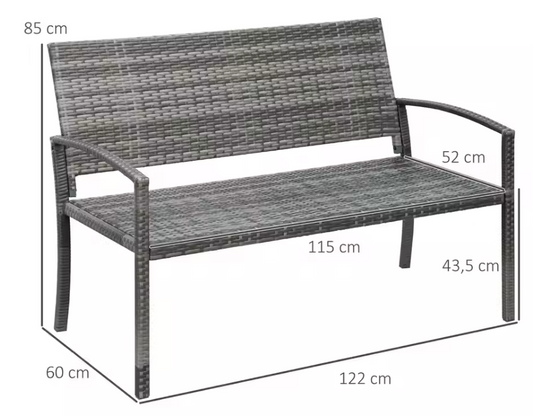 2-Zits Polyrotan Parkbank – Grijze Tuinbank met Stalen Frame, Weerbestendig en UV-bestendig, Draagvermogen 320 kg