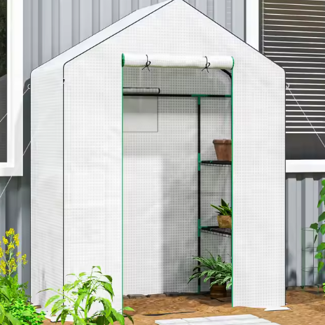 Kas Met Planken en Roldeur – Weerbestendige Kweekkas met UV-bestendige Hoes en Metalen Frame, 143×74×190 cm