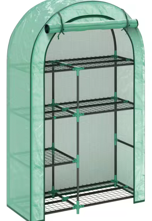 Foliekas met Rolluikdeur en 7 Planken – UV-bestendige Hoes, Stalen Frame en Grote Opslagruimte, 100×45×160 cm