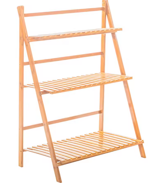 Opvouwbare 3-laags Bamboe Plantenstandaard – Natuurlijk Hout, Voor Binnen & Buiten