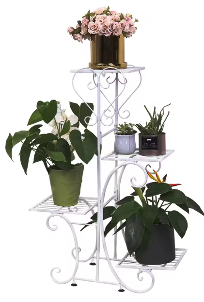 Metalen Plantenstandaard met 4 Lagen – Voor Binnen & Buiten, Sterk en Ruimtebesparend