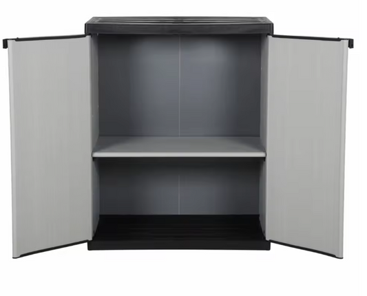 Tuinopbergkast met 2 Deuren en 1 Plank – 68x40x85 cm, Kunststof Buitenopslag voor Gereedschap en Accessoires